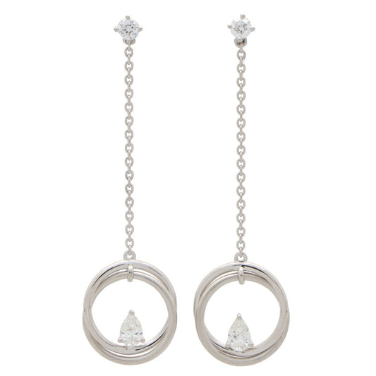 Pear Cut Diamond Drop Circle Earrings in 18ct White Gold