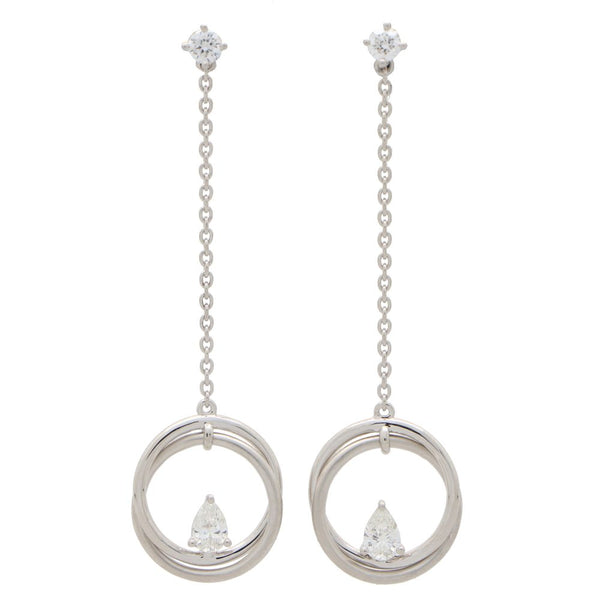 Pear Cut Diamond Drop Circle Earrings in 18ct White Gold