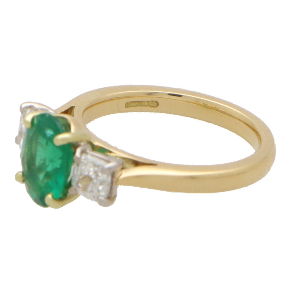 GIA Certified Diamond And 1.49 Carat Emerald Three Stone Ring