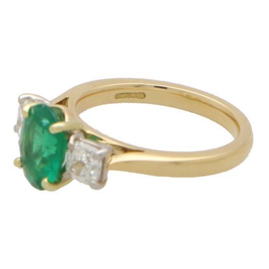 GIA Certified Diamond And 1.49 Carat Emerald Three Stone Ring