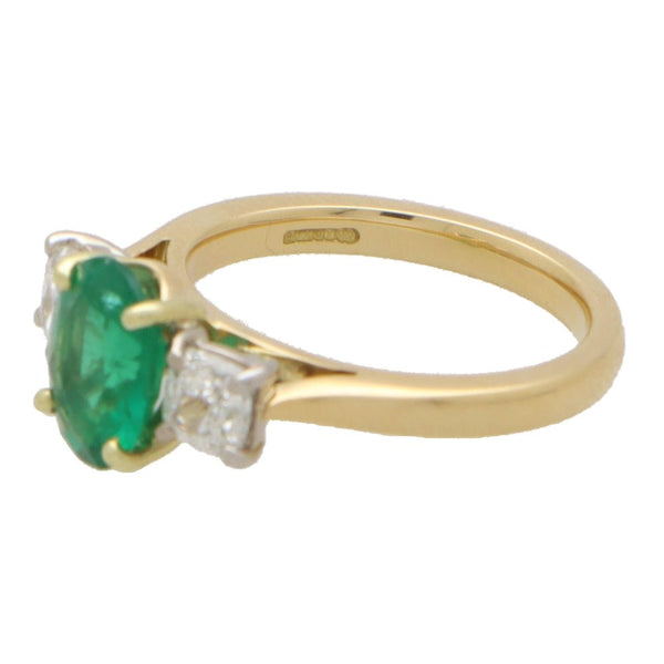GIA Certified Diamond And 1.49 Carat Emerald Three Stone Ring