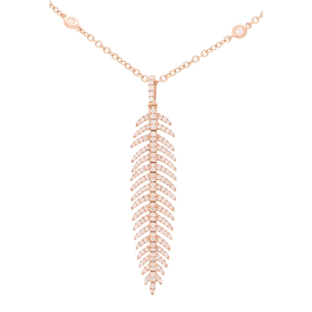 Articulated Diamond Feather Pendant Necklace in 18ct Rose Gold