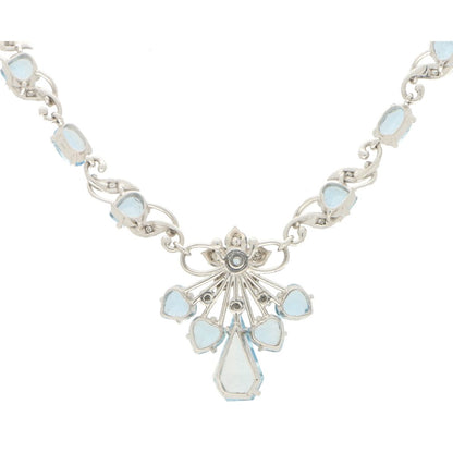 Aquamarine and Diamond Floral Spray Filigree Necklace