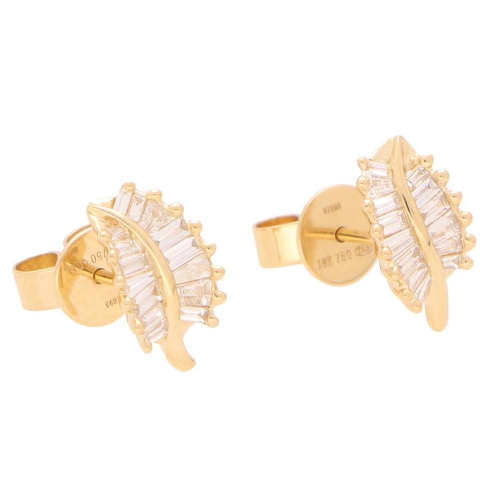 0.45ct Baguette Cut Diamond Leaf Earrings in 18ct Yellow Gold