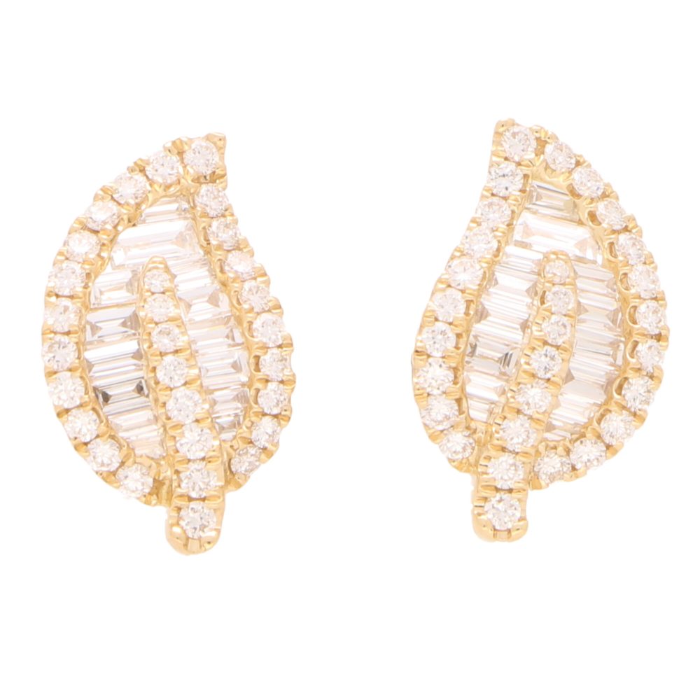 Brilliant and Baguette Diamond Leaf Stud Earrings