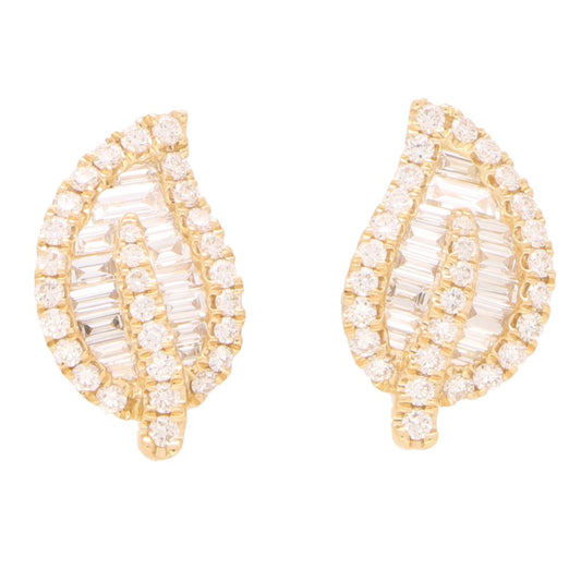 Brilliant and Baguette Diamond Leaf Stud Earrings