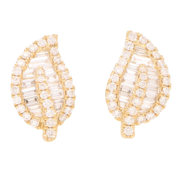 Brilliant and Baguette Diamond Leaf Stud Earrings