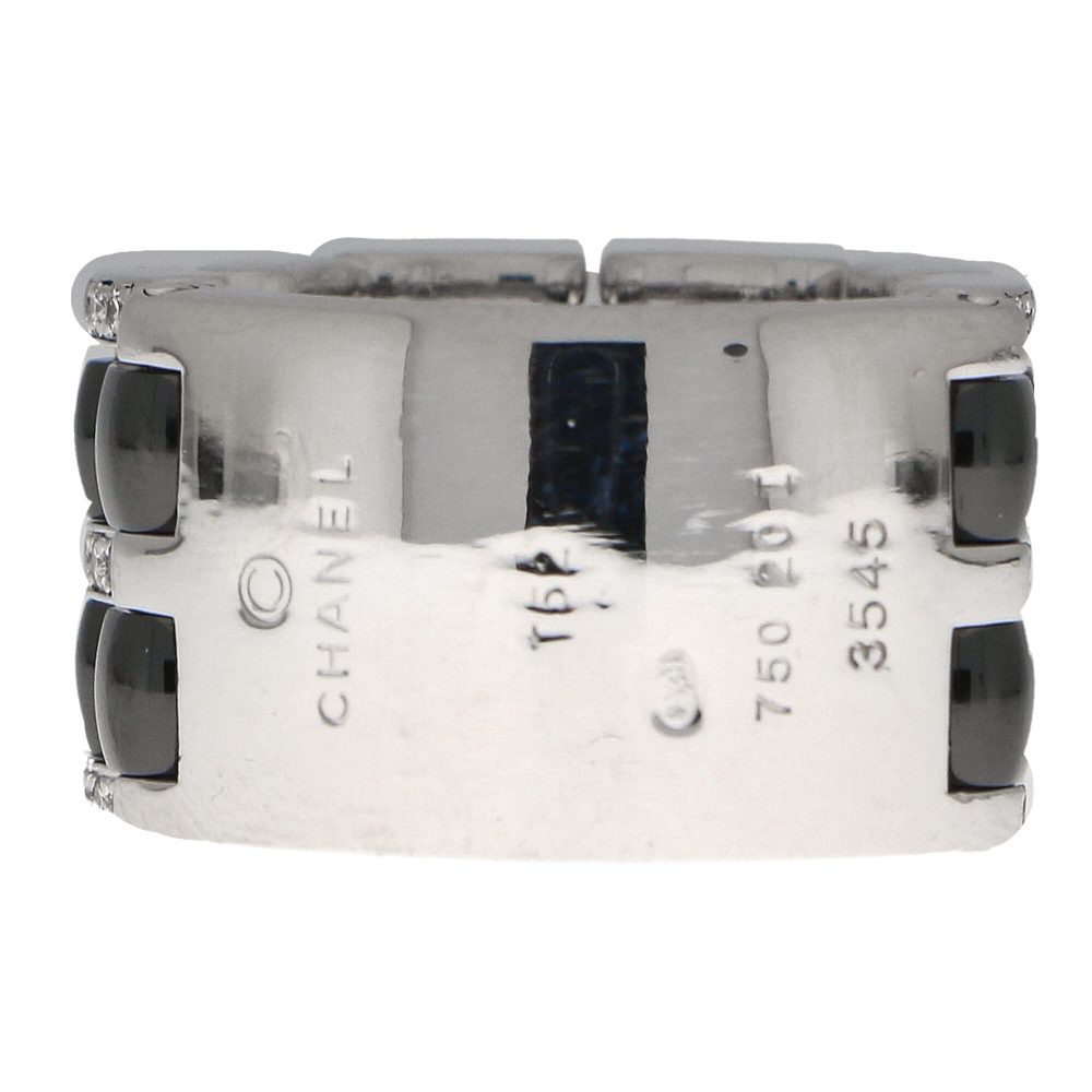 Vintage Chanel Wide Diamond and Black Ceramic Ring in 18ct White Gold