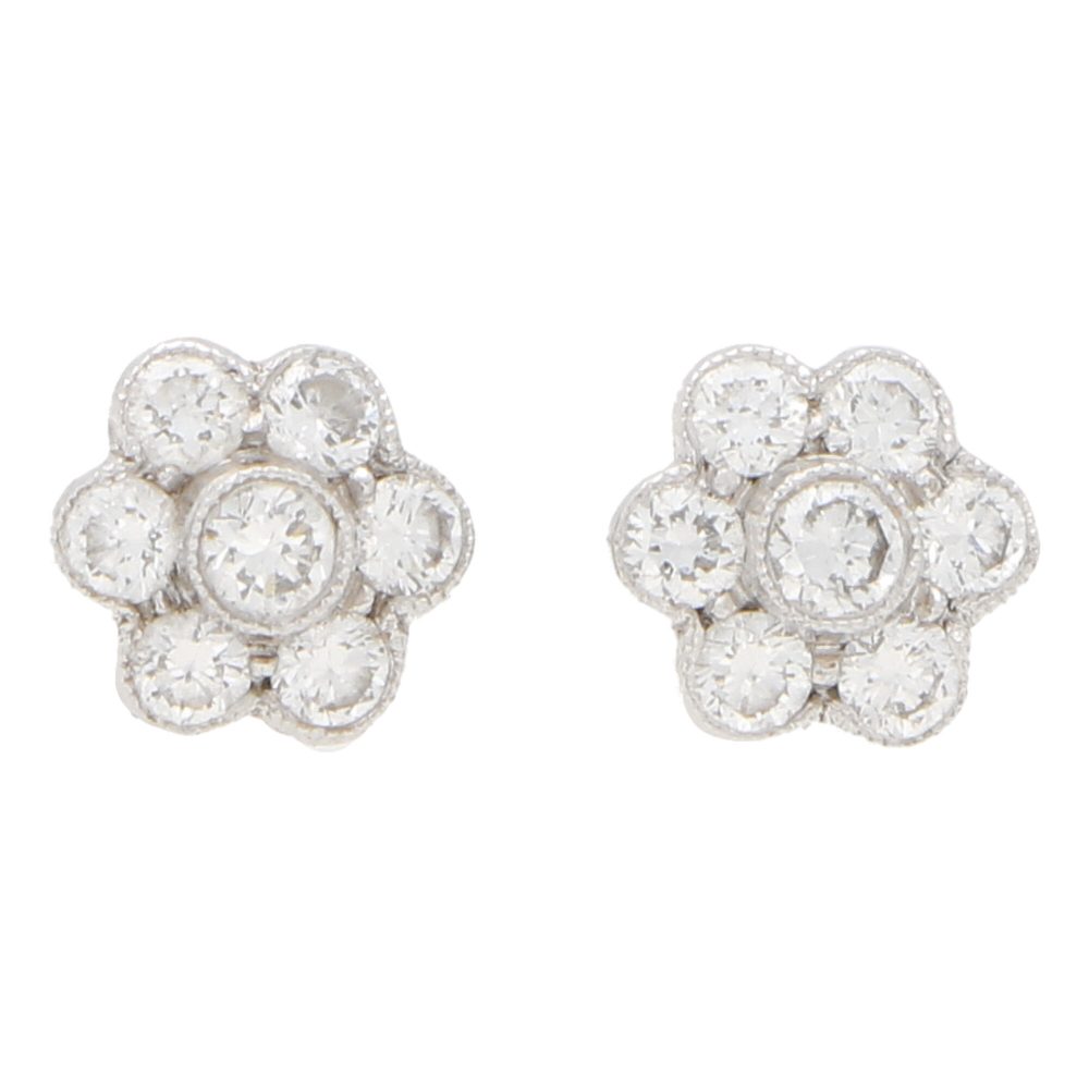 Diamond Floral Cluster Stud Earrings, 0.48 carat total