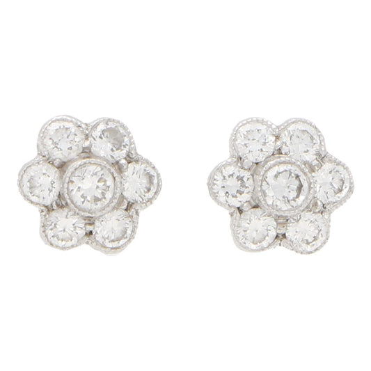 Diamond Floral Cluster Stud Earrings, 0.48 carat total