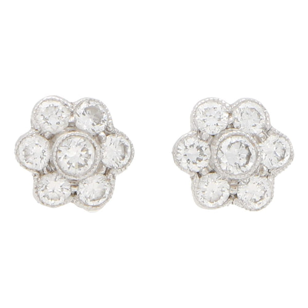Diamond Floral Cluster Stud Earrings, 0.48 carat total