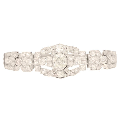 Antique Art Deco Diamond Plaque Bracelet in Platinum
