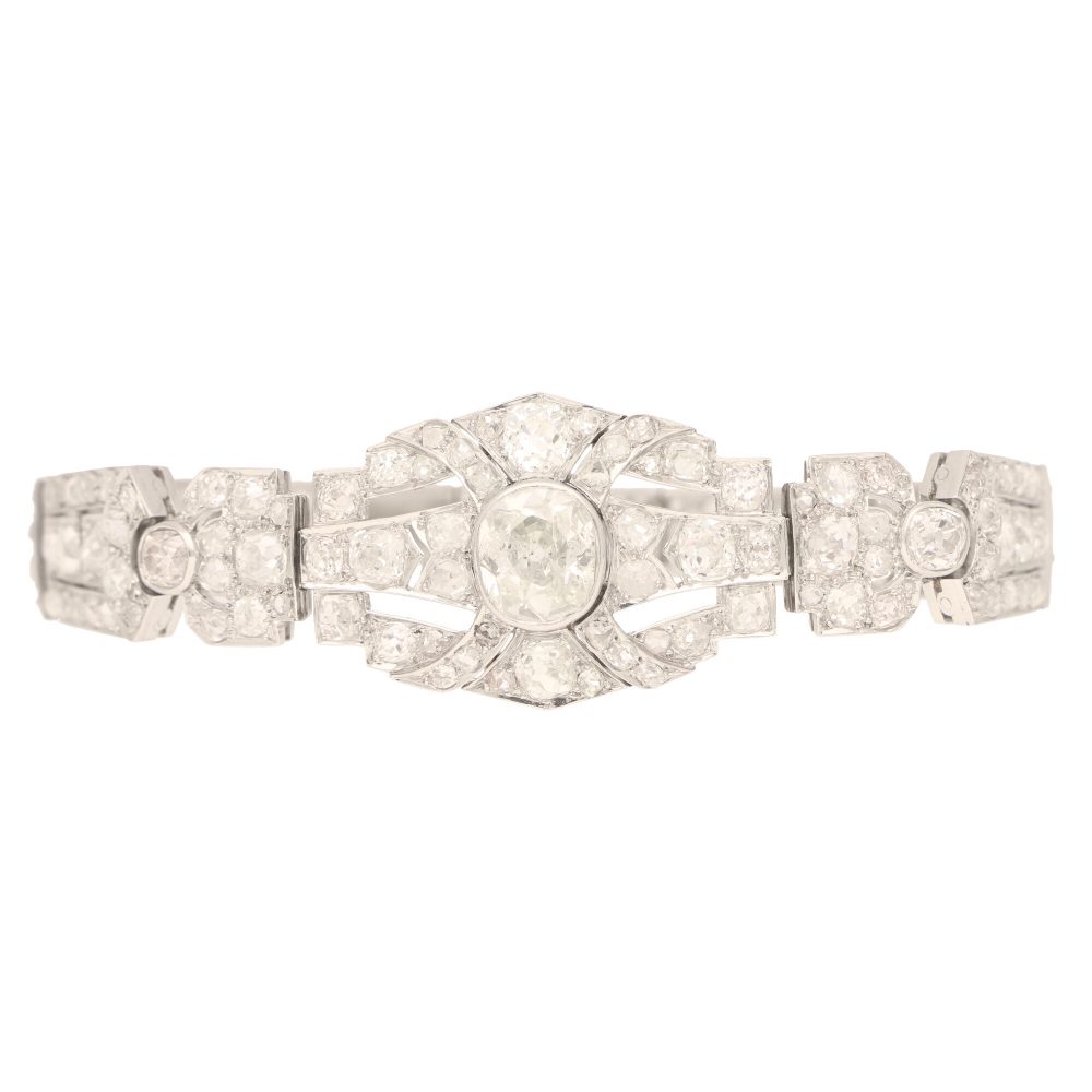 Antique Art Deco Diamond Plaque Bracelet in Platinum