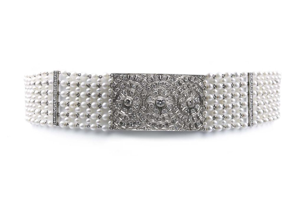 Pearl Diamond Platinum Choker Necklace