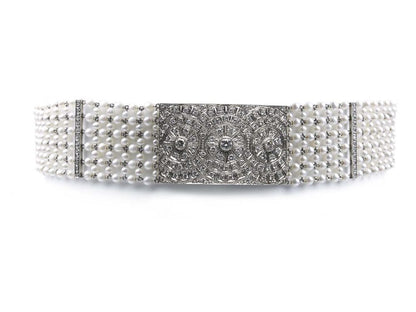 Pearl Diamond Platinum Choker Necklace