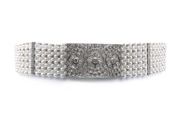 Pearl Diamond Platinum Choker Necklace