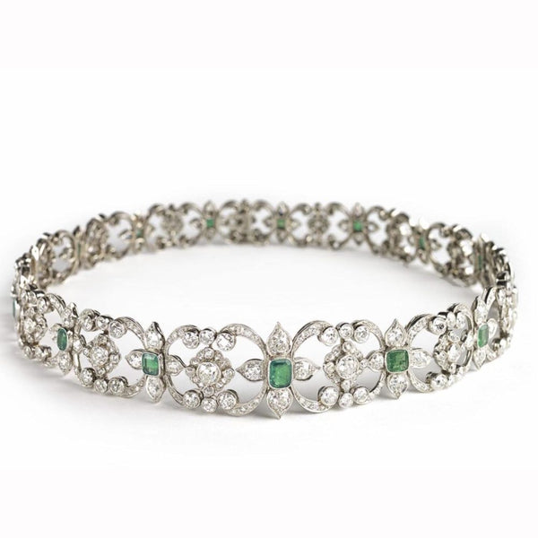 Edwardian emerald and diamond necklace bracelet