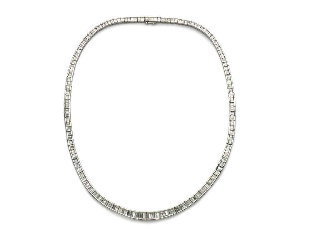 Baguette Cut Diamond Line Necklace