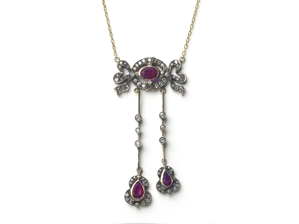 Antique Edwardian Ruby & Diamond Negligee Pendant