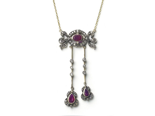 Antique Edwardian Ruby & Diamond Negligee Pendant