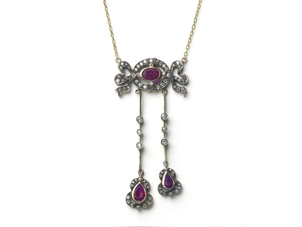 Antique Edwardian Ruby & Diamond Negligee Pendant