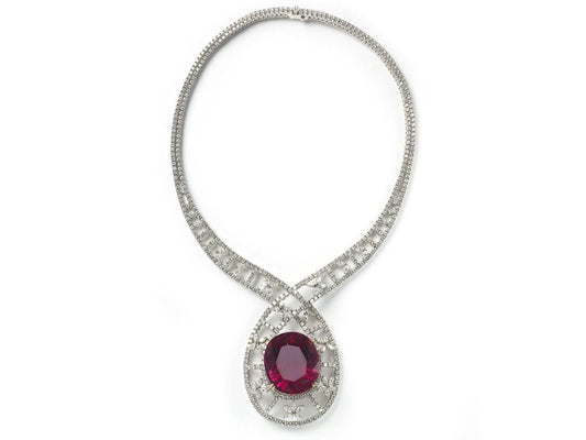 Vintage Pink Tourmaline & Diamond Necklace