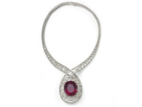 Vintage Pink Tourmaline & Diamond Necklace