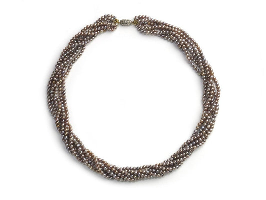 Vintage Multi Row Natural Grey Pearl Necklace