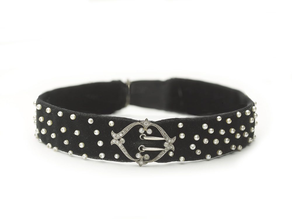 Antique Art Deco Diamond Pearl Choker Necklace