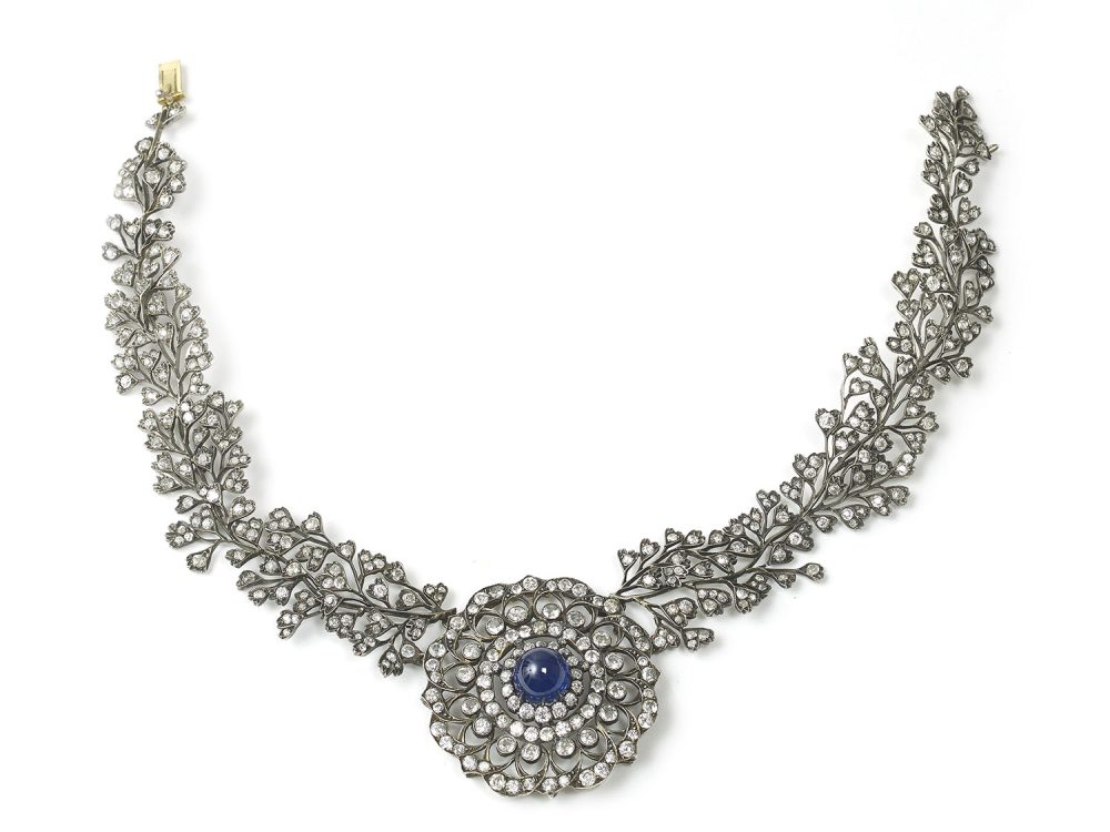 Antique Cabochon Sapphire Diamond Necklace