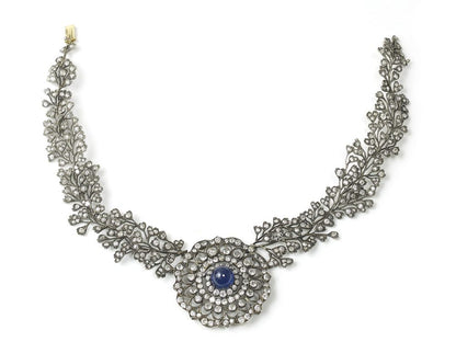Antique Cabochon Sapphire Diamond Necklace