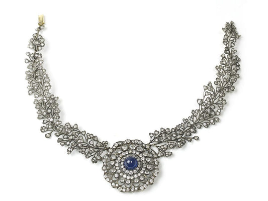 Antique Cabochon Sapphire Diamond Necklace