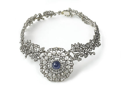 Antique Cabochon Sapphire Diamond Necklace