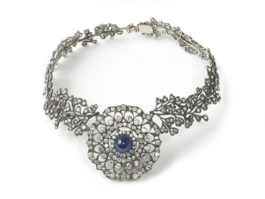 Antique Cabochon Sapphire Diamond Necklace