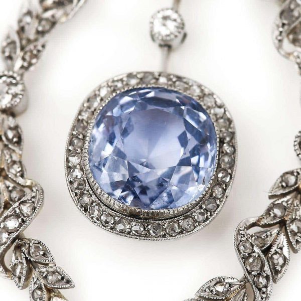 Antique Victorian 5.35ct No Treatment Cushion Cut Ceylon Sapphire and Diamond Pendant