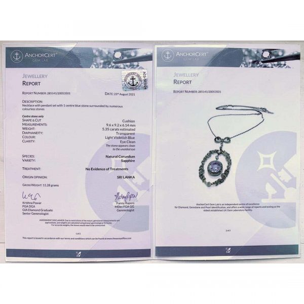 Antique Victorian 5.35ct No Treatment Cushion Cut Ceylon Sapphire and Diamond Pendant