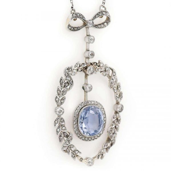 Antique Victorian 5.35ct No Treatment Cushion Cut Ceylon Sapphire and Diamond Pendant