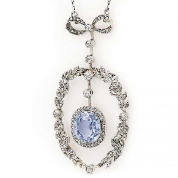 Antique Victorian 5.35ct No Treatment Cushion Cut Ceylon Sapphire and Diamond Pendant