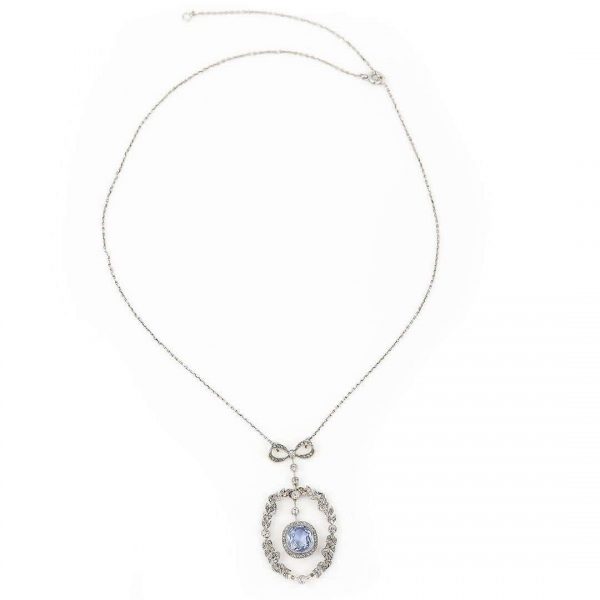 Antique Victorian 5.35ct No Treatment Cushion Cut Ceylon Sapphire and Diamond Pendant