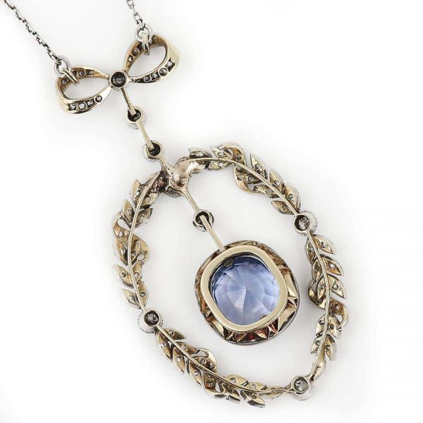 Antique Victorian 5.35ct No Treatment Cushion Cut Ceylon Sapphire and Diamond Pendant