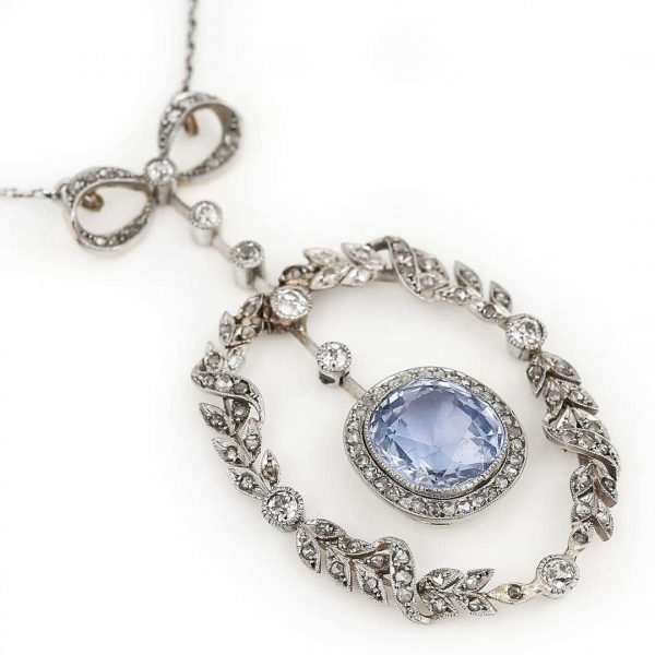 Antique Victorian 5.35ct No Treatment Cushion Cut Ceylon Sapphire and Diamond Pendant