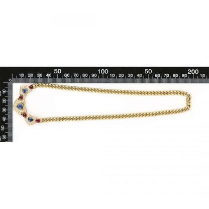 Contemporary 18ct Gold Heart Sapphire, Ruby and Diamond Curb Link Necklace