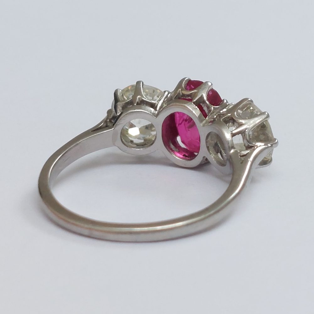 Natural 1.50ct Burmese Ruby and Diamond Three Stone Ring