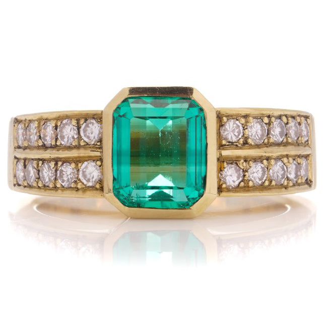 Vintage Certified 1.80ct Natural No Oil Colombian Emerald and Diamond Engagement Ring