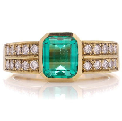 Vintage Certified 1.80ct Natural No Oil Colombian Emerald and Diamond Engagement Ring