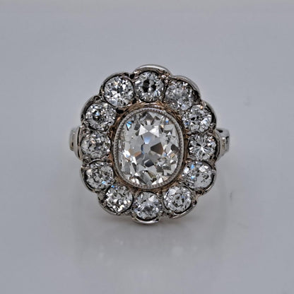 Antique Old Cushion Cut Diamond Cluster Ring, 3.63 carat total