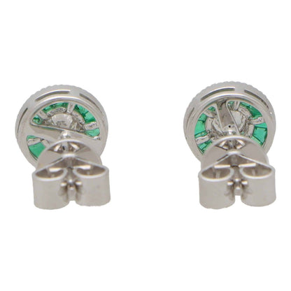 Emerald and Diamond Target Cluster Stud Earrings