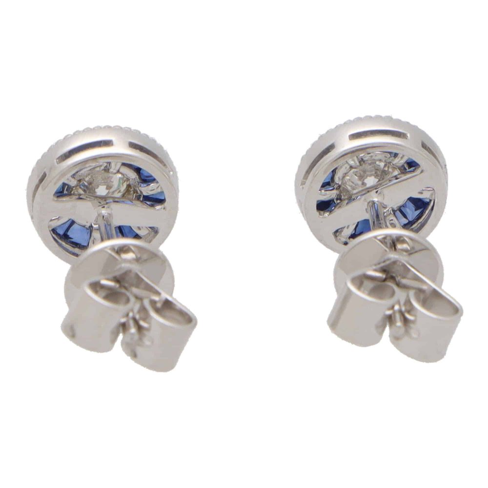 Diamond and Calibre Sapphire Target Cluster Stud Earrings