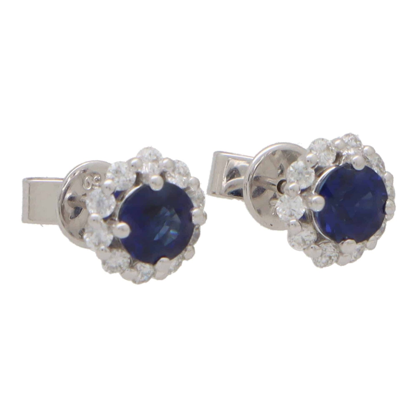 Sapphire and Diamond Cluster Stud Earrings, 1.39 carats