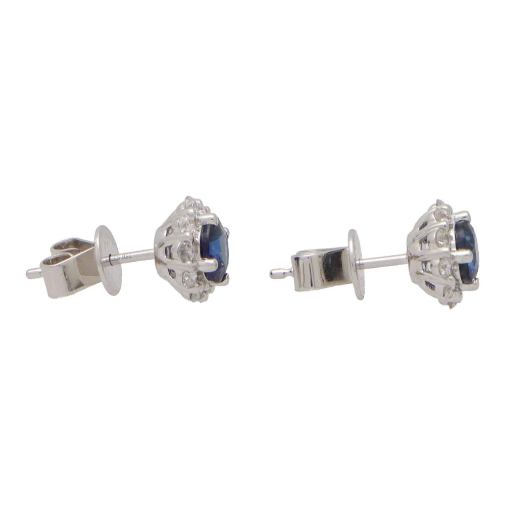 Sapphire and Diamond Cluster Stud Earrings, 1.39 carats